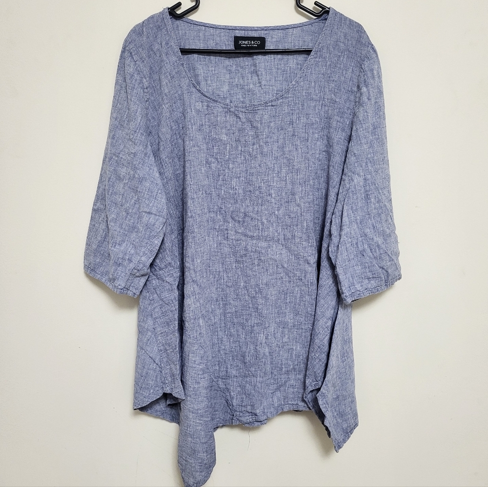 Jones New York Linen Blend Coastal Grandma Chambray Tunic Top Lagenlook 2X